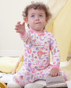 Pink Mermaid Long Two-Piece Pajama Set, pink mermaid bamboo two piece pjs lifestyle 3