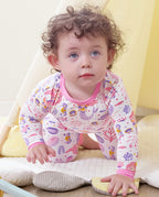 Pink Mermaid Long Two-Piece Pajama Set, pink mermaid bamboo two piece pjs lifestyle 4