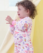 Pink Mermaid Long Two-Piece Pajama Set, pink mermaid bamboo two piece pjs lifestyle 8