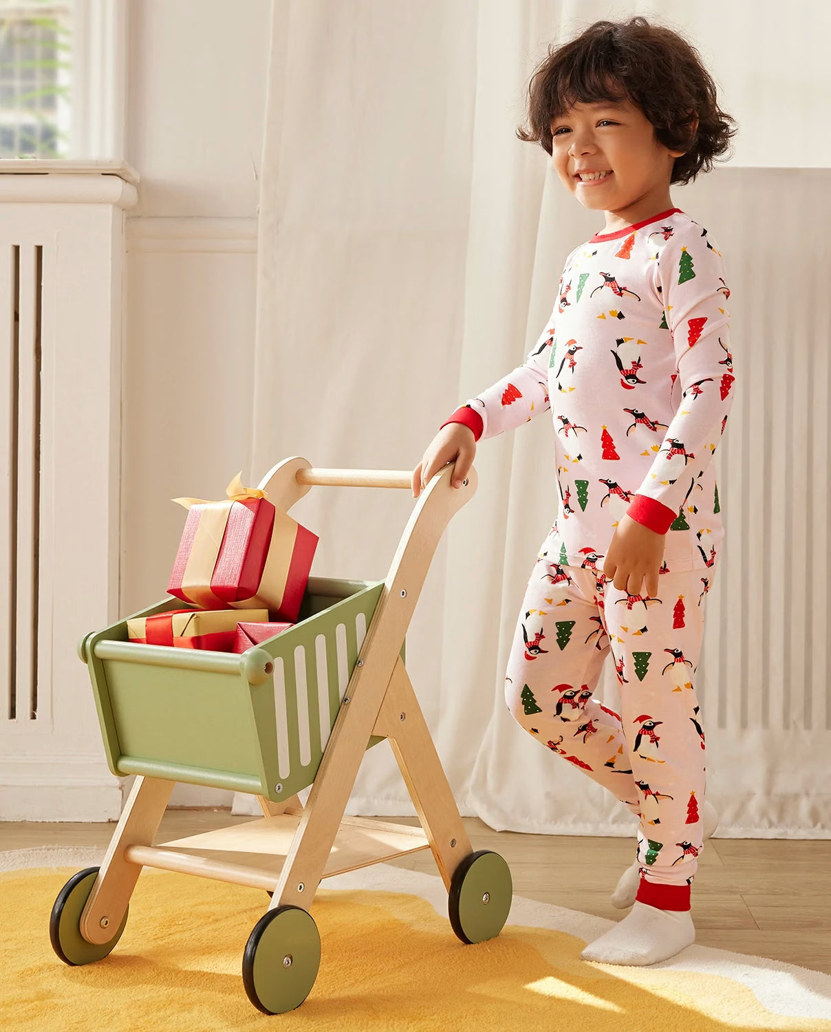 Pink Penguin Long Two-Piece Pajama Set, pink penguin bamboo two piece pjs lifestyle 2