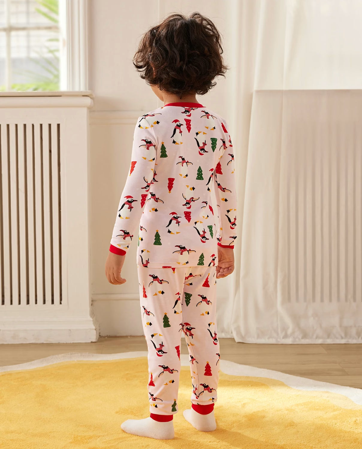 Pink Penguin Long Two-Piece Pajama Set, pink penguin bamboo two piece pjs lifestyle 4