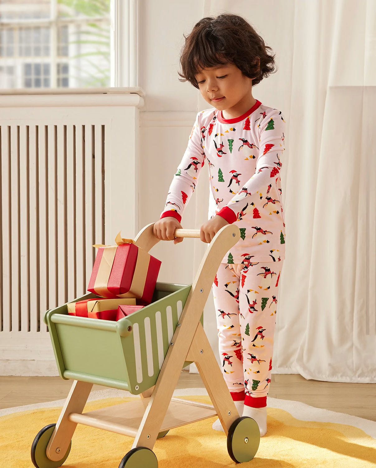 Pink Penguin Long Two-Piece Pajama Set, pink penguin bamboo two piece pjs lifestyle 5