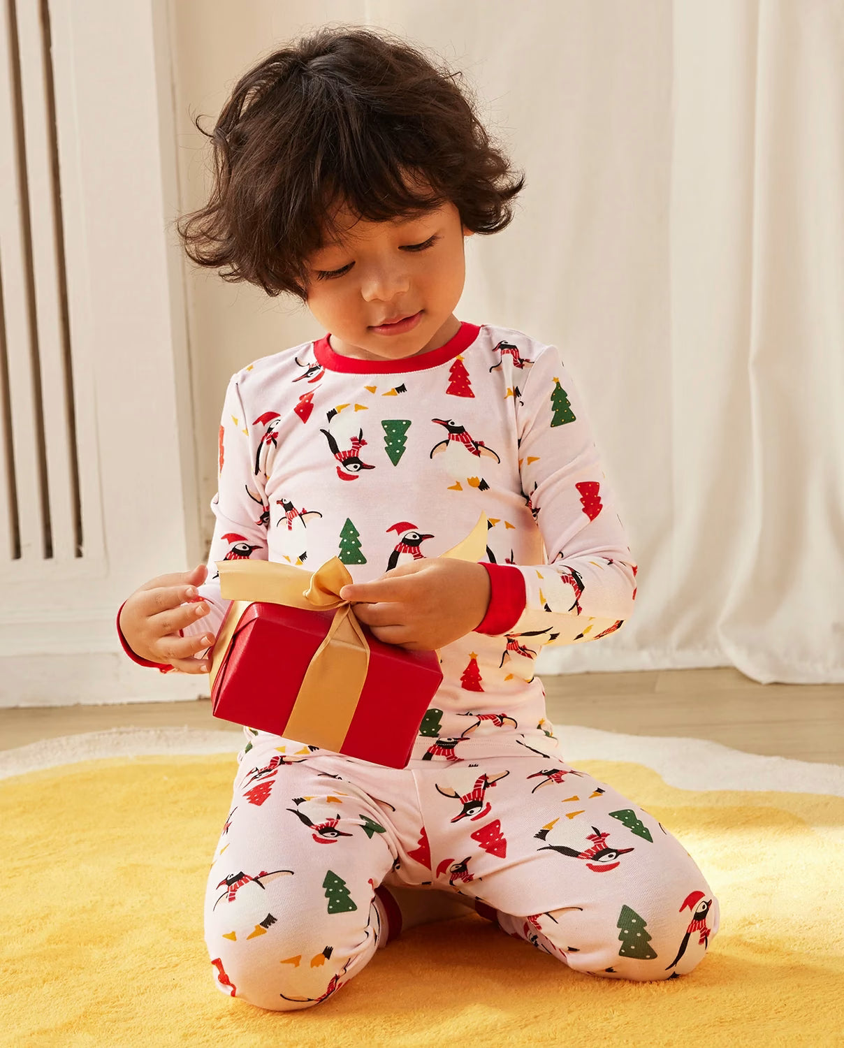 Pink Penguin Long Two-Piece Pajama Set, pink penguin bamboo two piece pjs lifestyle 6
