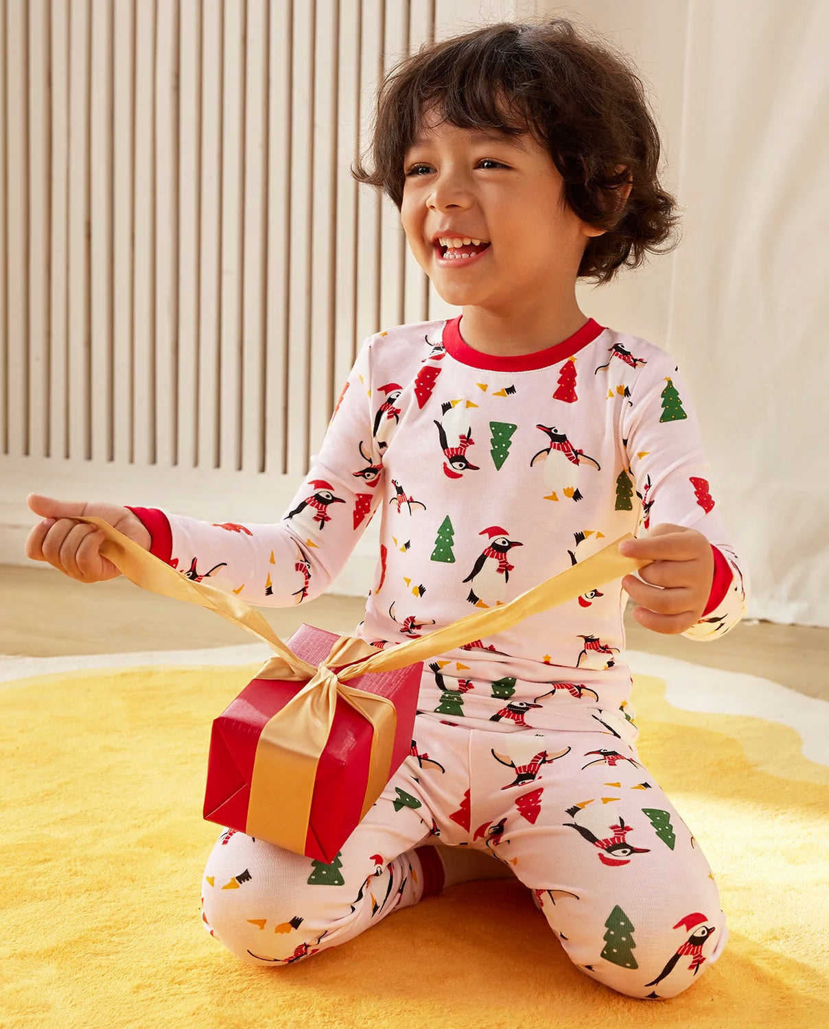 Pink Penguin Long Two-Piece Pajama Set, pink penguin bamboo two piece pjs lifestyle 7