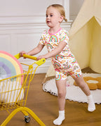 Pink Rainbow Short Two-Piece Pajama Set, pink rainbow bamboo short two piece pjs lifestyle 01