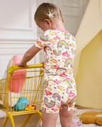 Pink Rainbow Short Two-Piece Pajama Set, pink rainbow bamboo short two piece pjs lifestyle 03