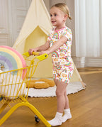 Pink Rainbow Short Two-Piece Pajama Set, pink rainbow bamboo short two piece pjs lifestyle 05