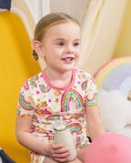 Pink Rainbow Short Two-Piece Pajama Set, pink rainbow bamboo short two piece pjs lifestyle 07
