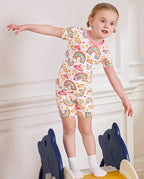 Pink Rainbow Short Two-Piece Pajama Set, pink rainbow bamboo short two piece pjs lifestyle 09