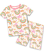 Pink Rainbow Short Two-Piece Pajama Set, pink rainbow short two piece pajama set main
