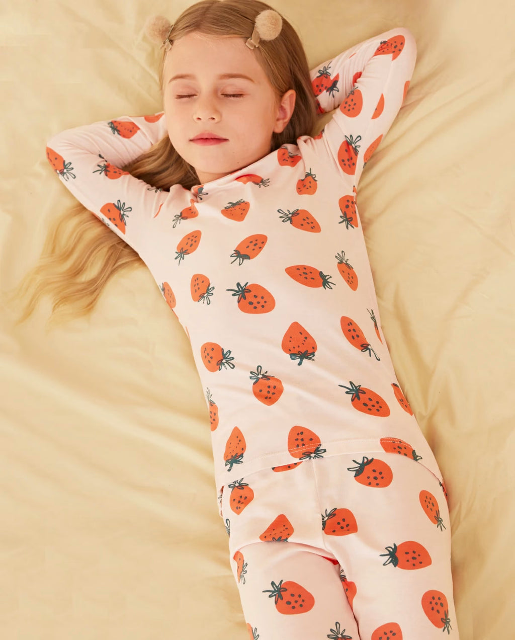Pink Strawberry Long Two-Piece Pajama Set, pink strawberry bamboo two piece pjs lifestyle 6