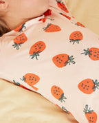 Pink Strawberry Long Two-Piece Pajama Set, pink strawberry bamboo two piece pjs lifestyle 8
