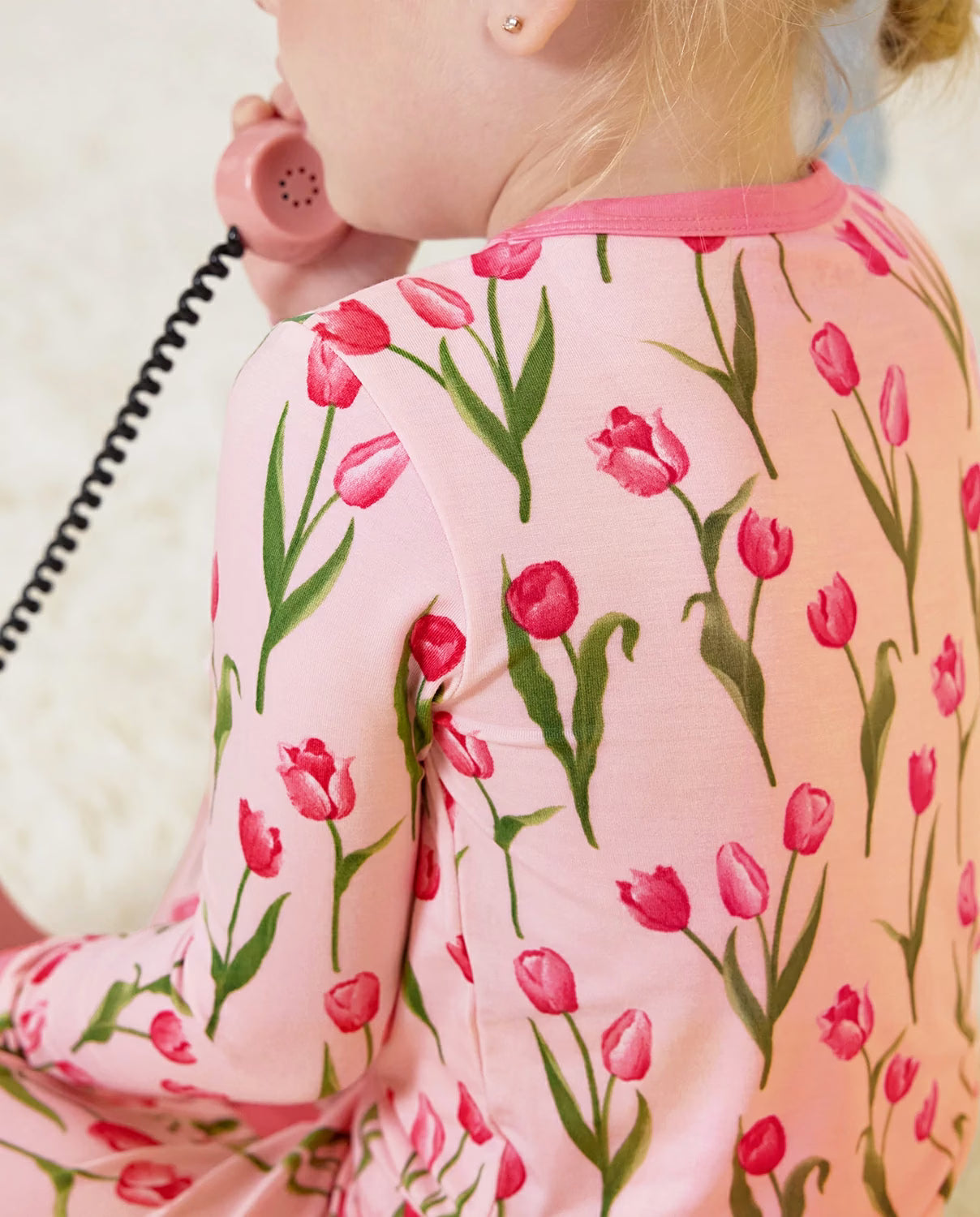 Pink Tulip Long Two-Piece Pajama Set, pink tulip bamboo two piece pjs lifestyle 11