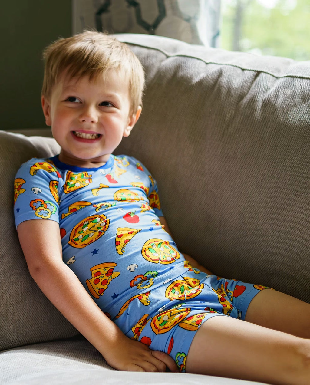 Pizza Party Short Two-Piece Pajama Set, pizza party bamboo short two piece pjs lifestyle 01