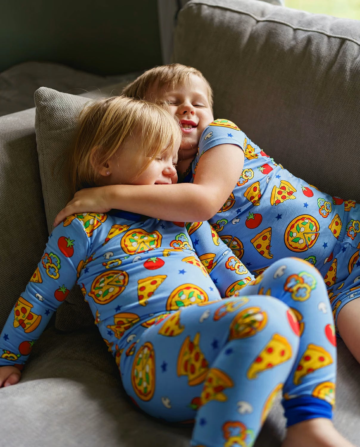 Pizza Party Short Two-Piece Pajama Set, pizza party bamboo short two piece pjs lifestyle 02