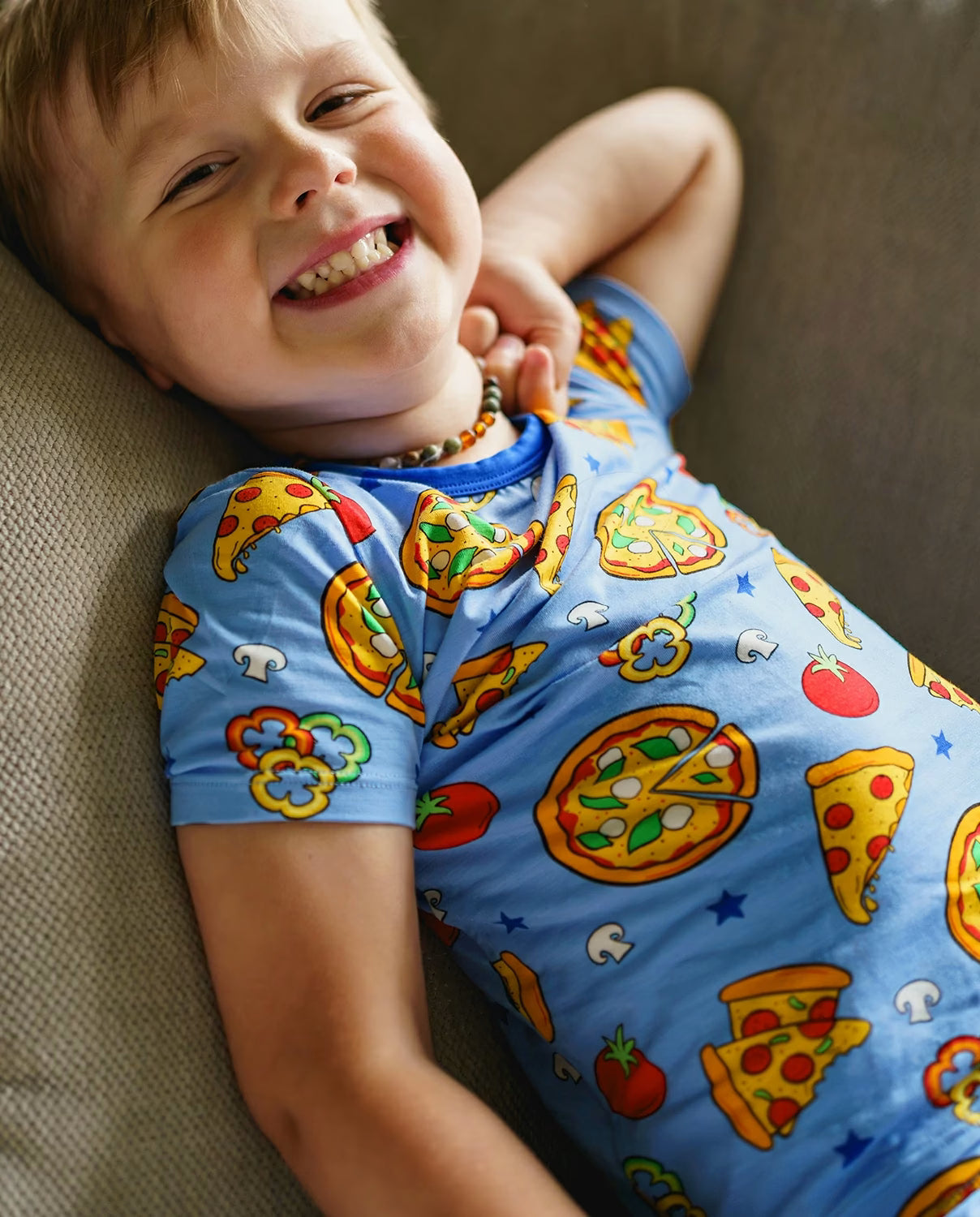 Pizza Party Short Two-Piece Pajama Set, pizza party bamboo short two piece pjs lifestyle 03