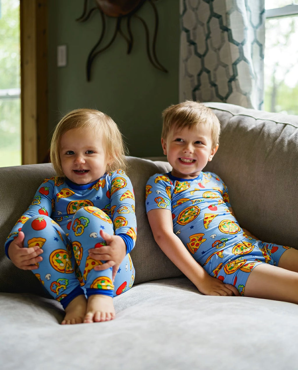 Pizza Party Short Two-Piece Pajama Set, pizza party bamboo short two piece pjs lifestyle 06