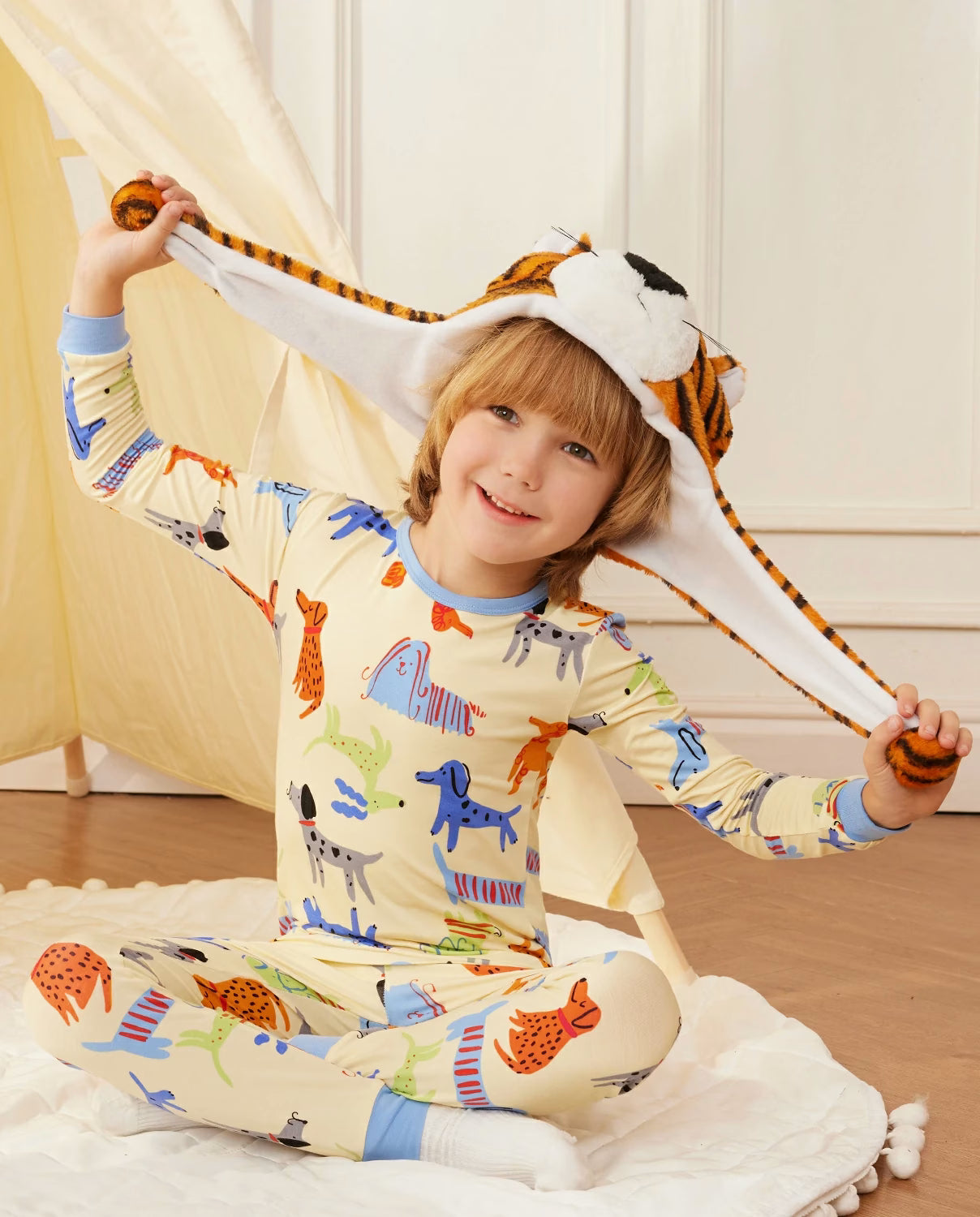 Puppy Bliss Long Two-Piece Pajama Set, puppy bliss bamboo two piece pjs lifestyle 1
