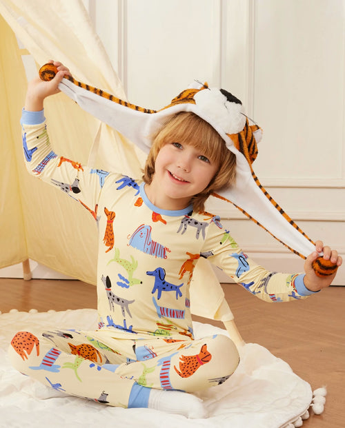 Puppy Bliss Long Two-Piece Pajama Set, puppy bliss bamboo two piece pjs lifestyle 1