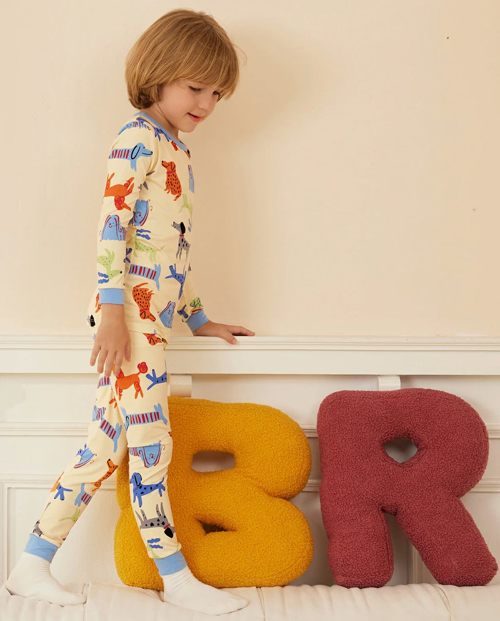 Puppy Bliss Long Two-Piece Pajama Set, puppy bliss bamboo two piece pjs lifestyle 3