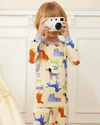 Puppy Bliss Long Two-Piece Pajama Set, puppy bliss bamboo two piece pjs lifestyle 5