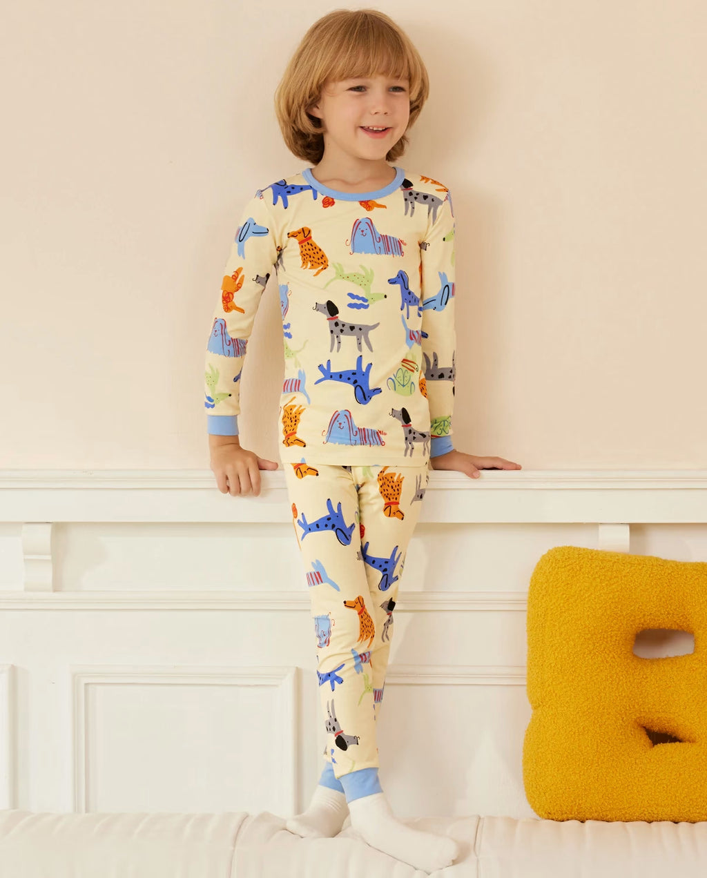 Puppy Bliss Long Two-Piece Pajama Set, puppy bliss bamboo two piece pjs lifestyle 7