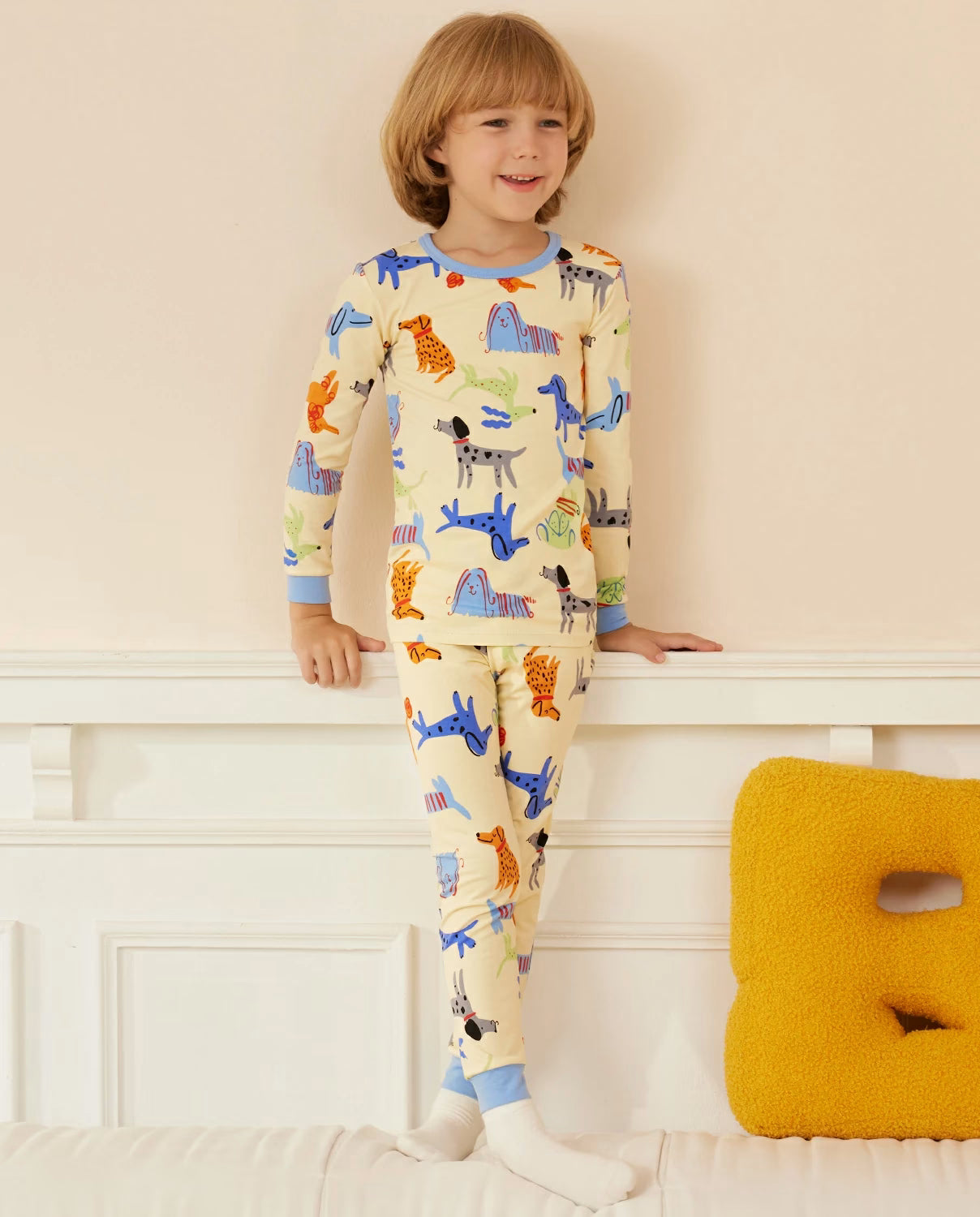 Puppy Bliss Long Two-Piece Pajama Set, puppy bliss bamboo two piece pjs lifestyle 7