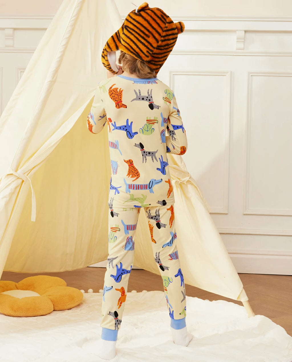 Puppy Bliss Long Two-Piece Pajama Set, puppy bliss bamboo two piece pjs lifestyle 8