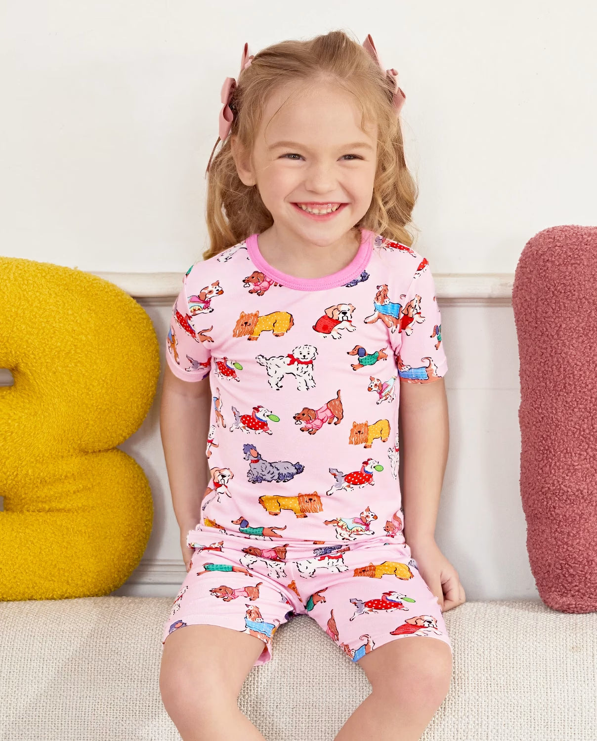 Puppy Parade Short Two-Piece Pajama Set, puppy parade bamboo short two piece pjs lifestyle 02