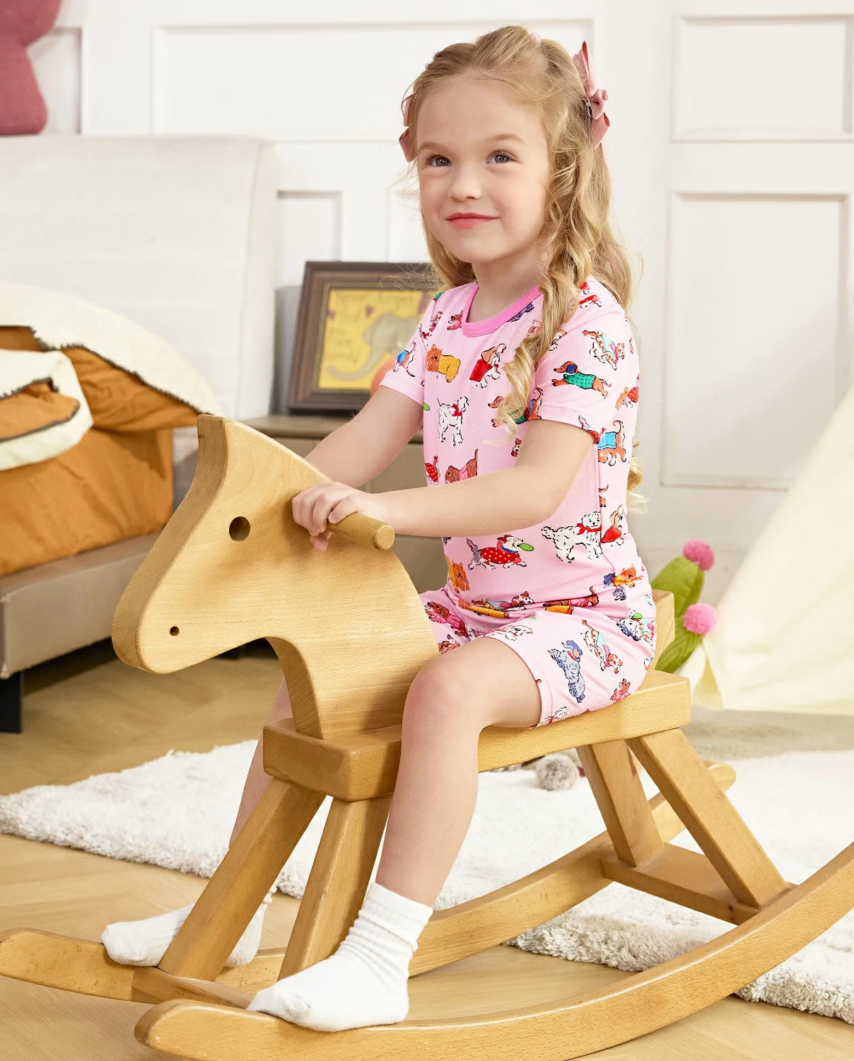 Puppy Parade Short Two-Piece Pajama Set, puppy parade bamboo short two piece pjs lifestyle 04