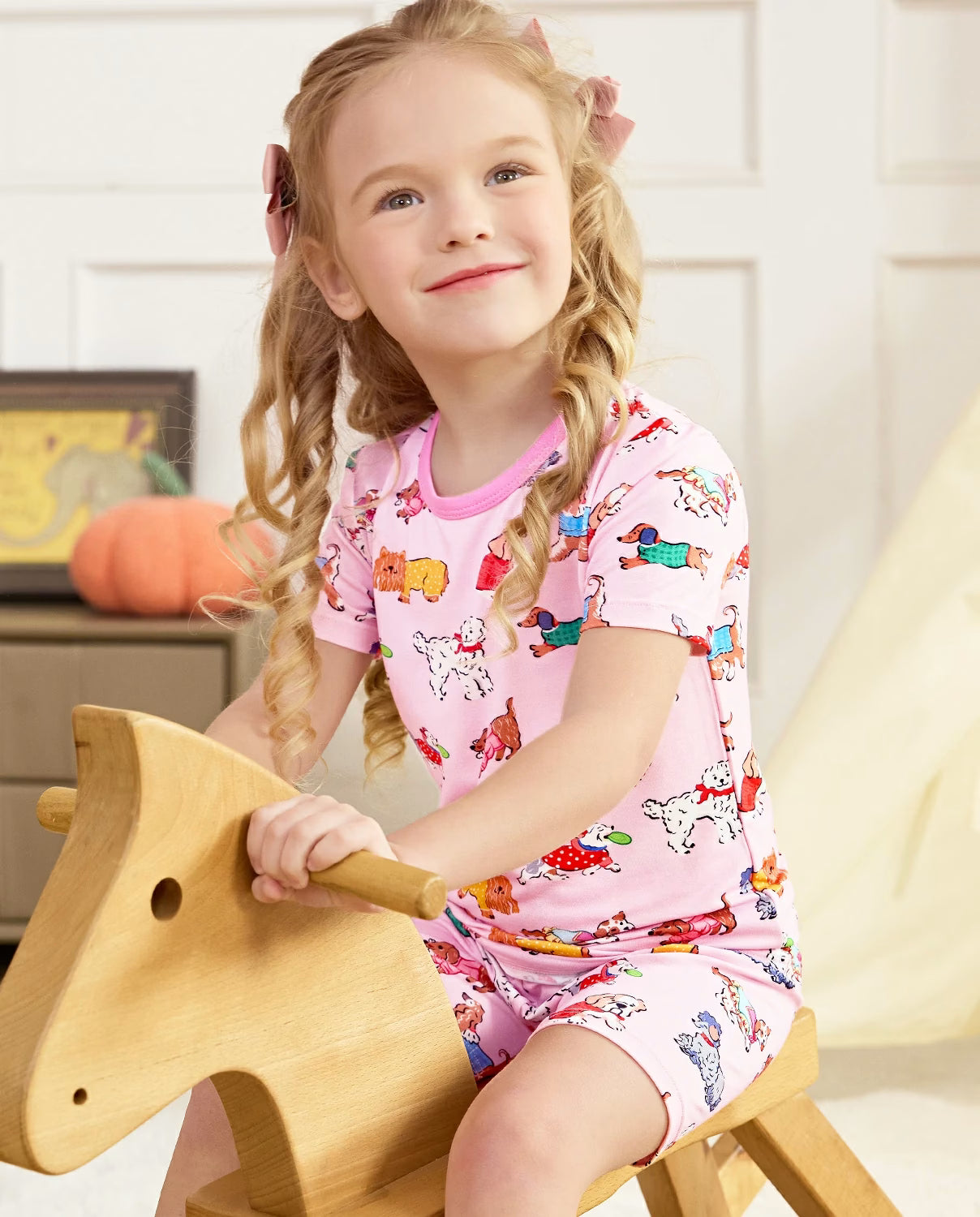 Puppy Parade Short Two-Piece Pajama Set, puppy parade bamboo short two piece pjs lifestyle 05