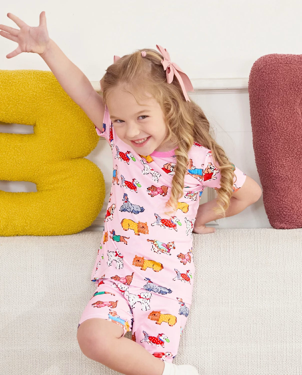 Puppy Parade Short Two-Piece Pajama Set, puppy parade bamboo short two piece pjs lifestyle 07