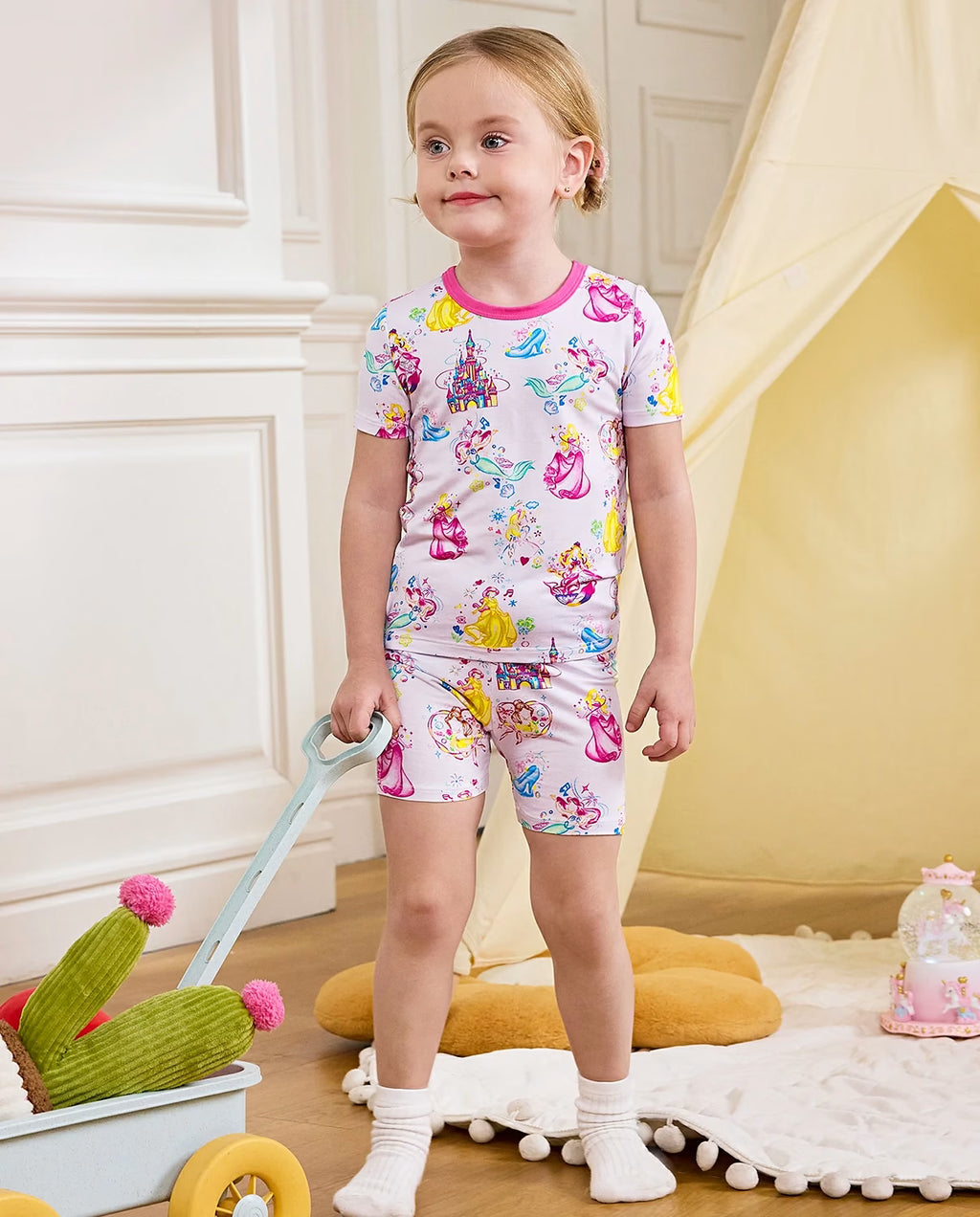 Purple Castle Short Two-Piece Pajama Set, purple castle bamboo short two piece pjs lifestyle 01