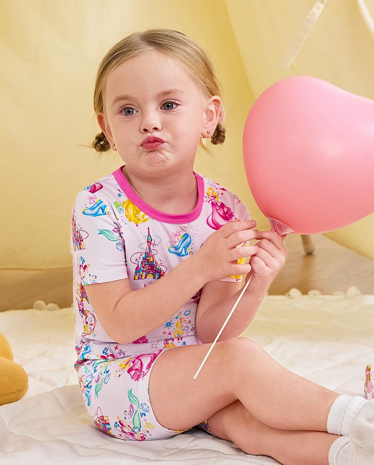 Purple Castle Short Two-Piece Pajama Set, purple castle bamboo short two piece pjs lifestyle 02