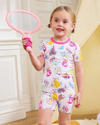 Purple Castle Short Two-Piece Pajama Set, purple castle bamboo short two piece pjs lifestyle 03