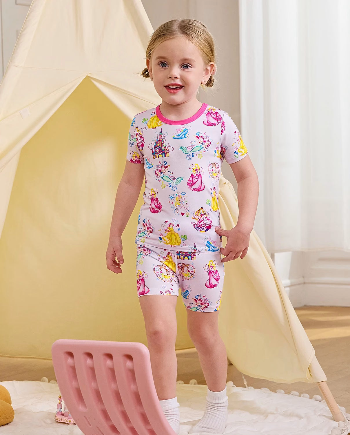 Purple Castle Short Two-Piece Pajama Set, purple castle bamboo short two piece pjs lifestyle 04