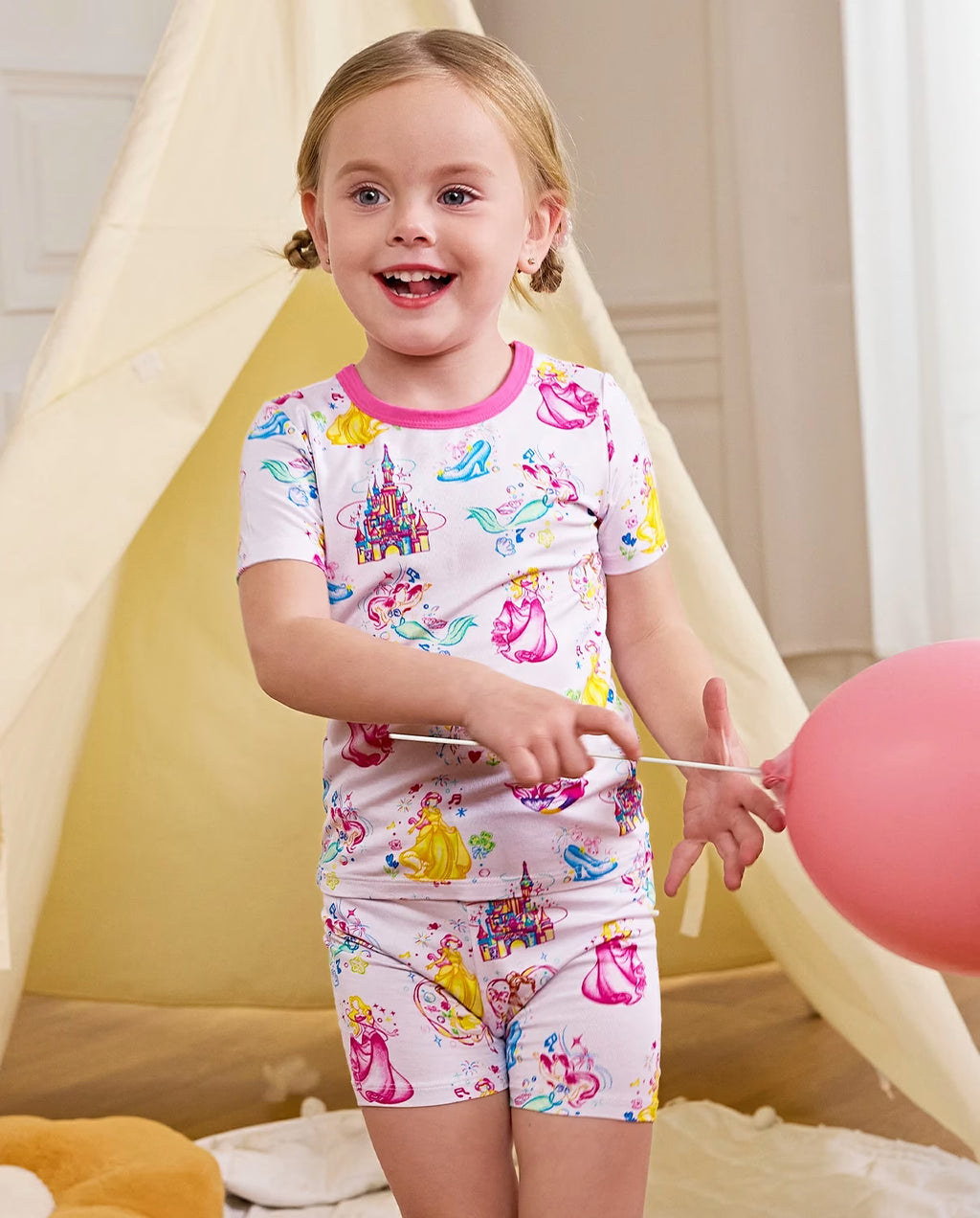 Purple Castle Short Two-Piece Pajama Set, purple castle bamboo short two piece pjs lifestyle 06