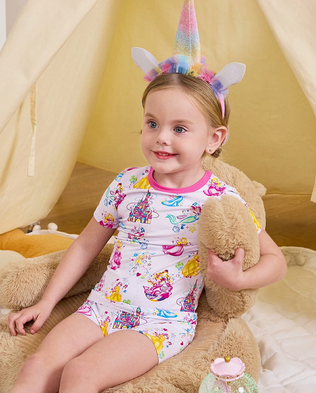 Purple Castle Short Two-Piece Pajama Set, purple castle bamboo short two piece pjs lifestyle 07