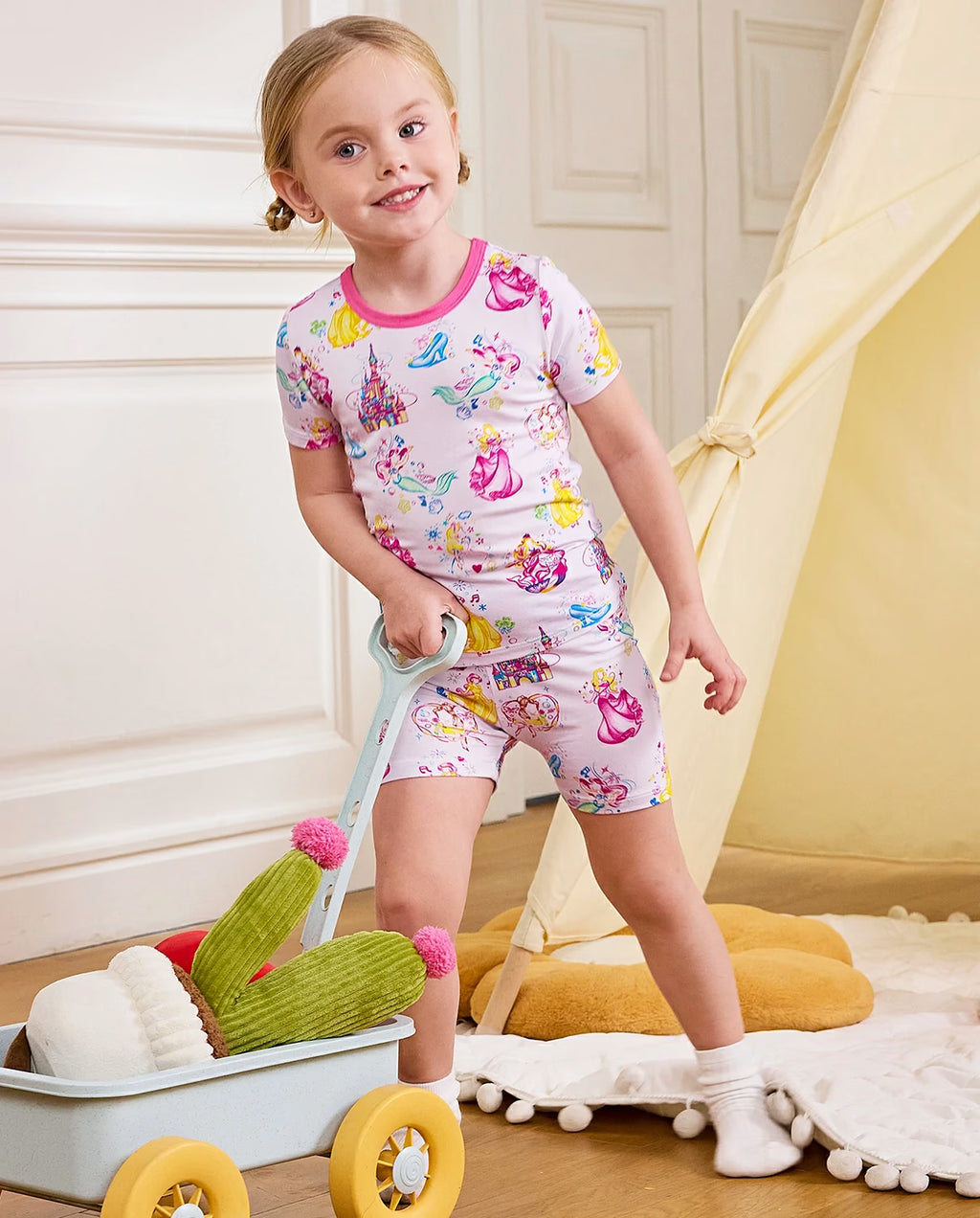 Purple Castle Short Two-Piece Pajama Set, purple castle bamboo short two piece pjs lifestyle 11