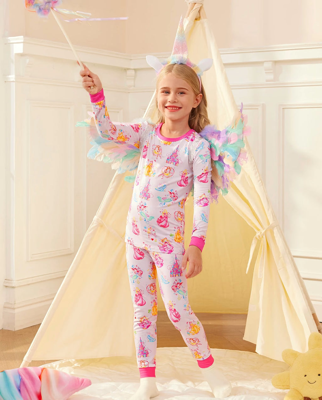 Purple Castle Long Two-Piece Pajama Set, purple castle bamboo two piece pjs lifestyle 1