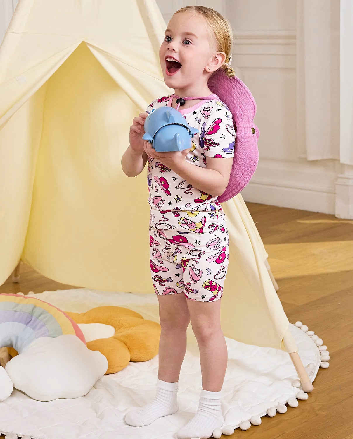 Purple Cowgirl Short Two-Piece Pajama Set, purple cowgirl bamboo short two piece pjs lifestyle 05