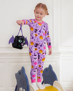 Purple Halloween Long Two-Piece Pajama Set, purple halloween bamboo two piece pjs lifestyle 1