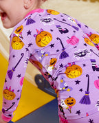Purple Halloween Long Two-Piece Pajama Set, purple halloween bamboo two piece pjs lifestyle 11