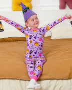 Purple Halloween Long Two-Piece Pajama Set, purple halloween bamboo two piece pjs lifestyle 6