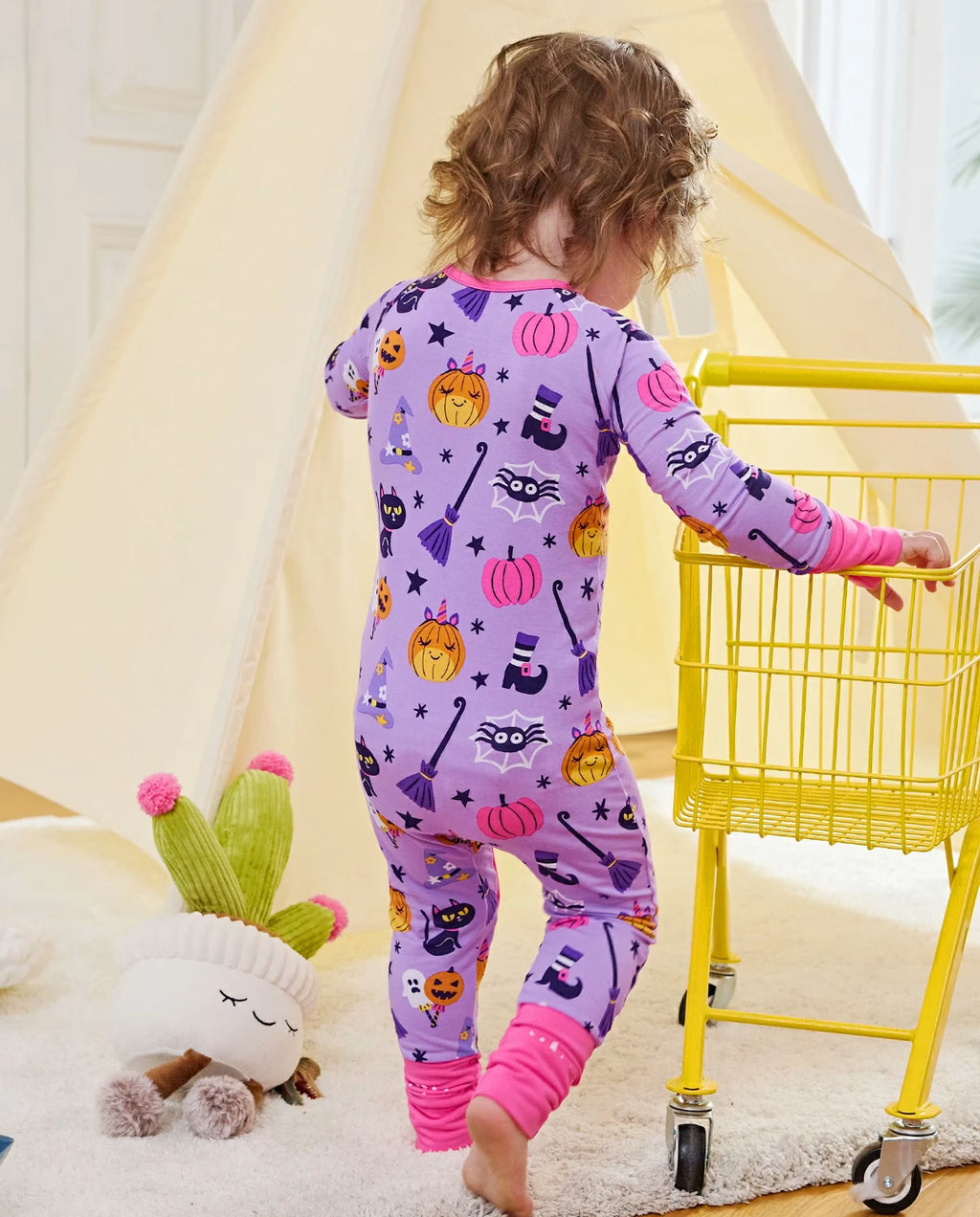 Purple Halloween Bamboo Zippy, purple halloween bamboo zippy back view playroom