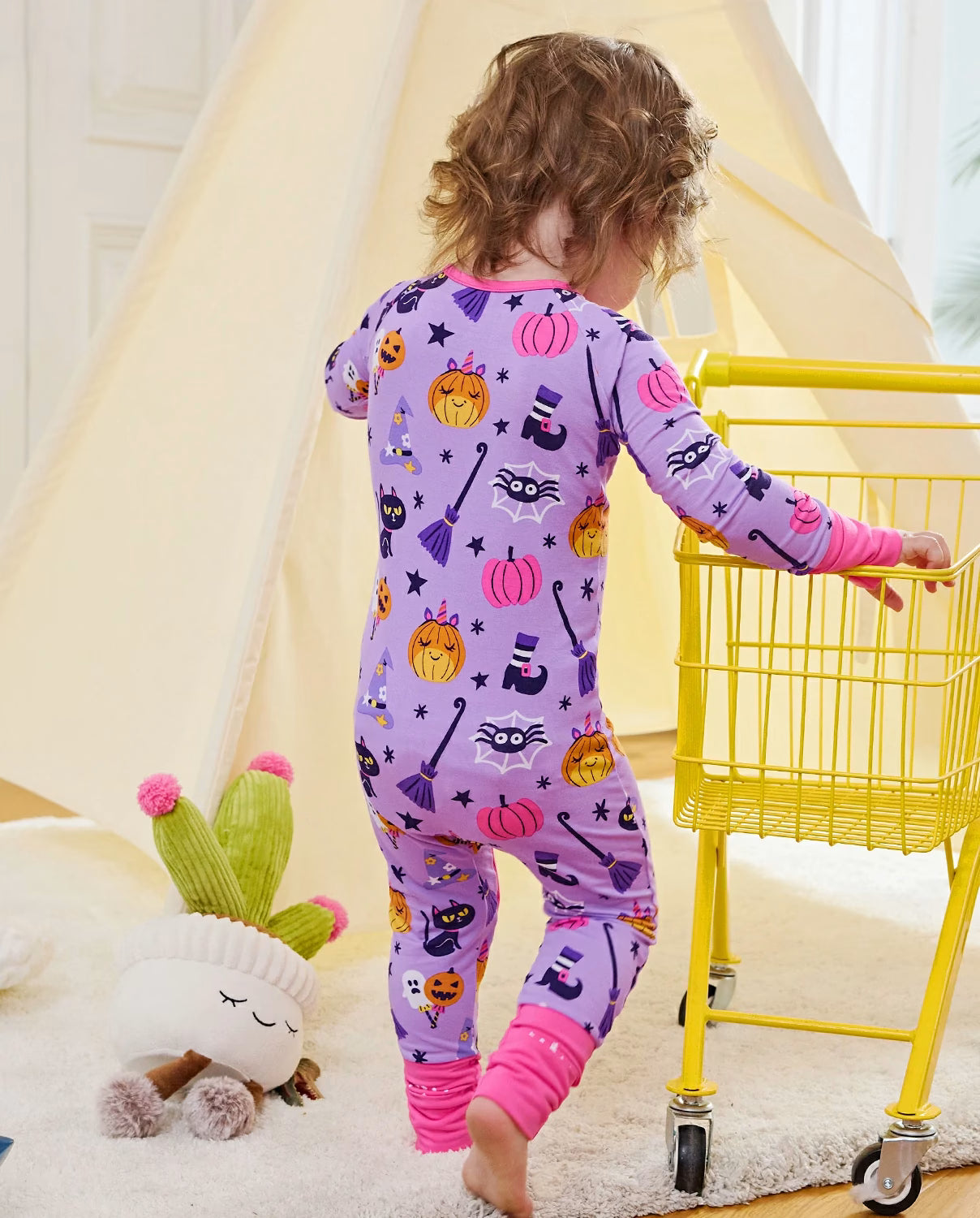 Purple Halloween Bamboo Zippy, purple halloween bamboo zippy back view playroom