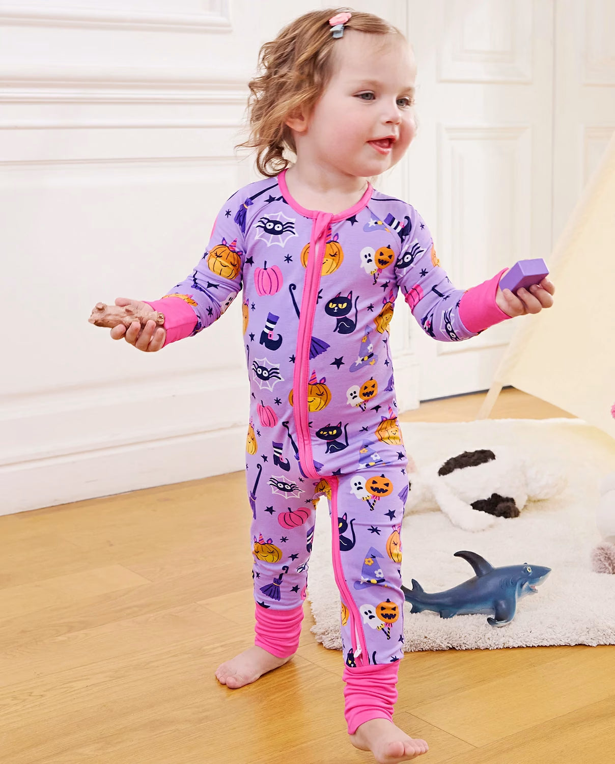 Purple Halloween Bamboo Zippy, purple halloween bamboo zippy playroom standing 01