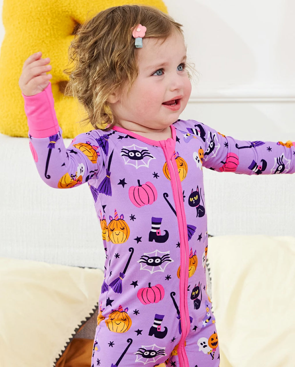 Purple Halloween Bamboo Zippy, purple halloween bamboo zippy smiling close up