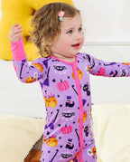 Purple Halloween Bamboo Zippy, purple halloween bamboo zippy smiling close up
