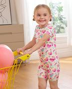 Rainbow Heart Short Two-Piece Pajama Set, rainbow heart bamboo short two piece pjs lifestyle 01